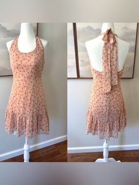 Altar’d State Light Pink Floral Halter Mini Dress with Ruffle Hem